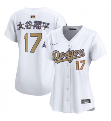 Women Los Angeles Dodgers 17  Shohei Ohtani White 2025 Gold Collection Limited Stitched Baseball Jersey