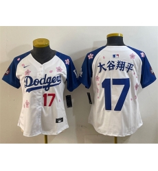 Women Los Angeles Dodgers 17  Shohei Ohtani White Royal 2025 Tokyo Series Limited Stitched Baseball Jersey