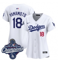 Women Los Angeles Dodgers 18 Yoshinobu Yamamoto White 2025 World Series Champions Home Cool Base Stitched Baseball Jersey 