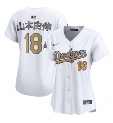 Women Los Angeles Dodgers 18  u5C71 u672C u7531 u4F38 White 2025 Gold Collection Limited Stitched Baseball Jersey