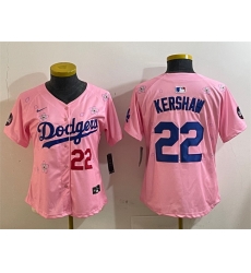 Women Los Angeles Dodgers 22 Clayton Kershaw Pink 2025 Tokyo Series Limited Stitched Baseball Jersey