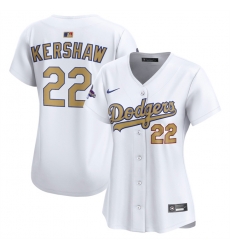 Women Los Angeles Dodgers 22 Clayton Kershaw White 2025 Gold Collection Limited Stitched Baseball Jersey