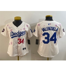 Women Los Angeles Dodgers 34 Fernando Valenzuela Cream 2025 Tokyo Series Limited Stitched Baseball Jersey