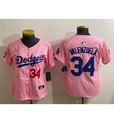 Women Los Angeles Dodgers 34 Fernando Valenzuela Pink 2025 Tokyo Series Limited Stitched Baseball Jersey