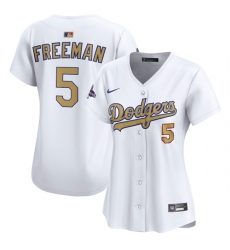 Women Los Angeles Dodgers 5 Freddie Freeman White 2025 Gold Collection Limited Stitched Baseball Jersey