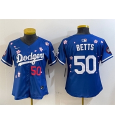 Women Los Angeles Dodgers 50 Mookie Betts Royal 2025 Tokyo Series Limited Stitched Baseball Jersey