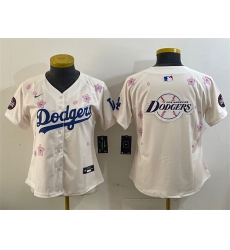 Women Los Angeles Dodgers Team Big Logo Cream 2025 Tokyo Series Limited Stitched Baseball Jersey 1