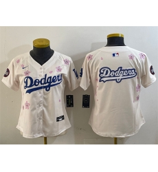 Women Los Angeles Dodgers Team Big Logo Cream 2025 Tokyo Series Limited Stitched Baseball Jersey