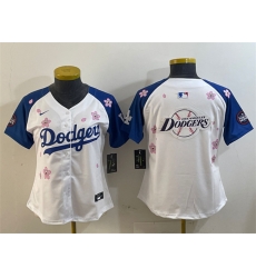 Women Los Angeles Dodgers Team Big Logo White Royal 2025 Tokyo Series Limited Stitched Baseball Jersey 002