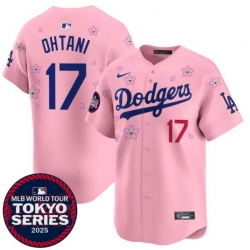 Youth Los Angeles Dodgers 17 Shohei Ohtani Pink 2025 Tokyo Series Limited Stitched Baseball Jersey
