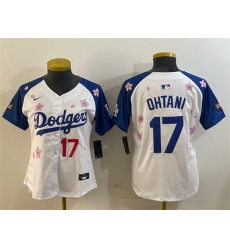 Youth Los Angeles Dodgers 17 Shohei Ohtani White Royal 2025 Tokyo Series Limited Stitched Baseball Jersey