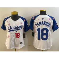 Youth Los Angeles Dodgers 18 Yoshinobu Yamamoto White Royal 2025 Tokyo Series Limited Stitched Baseball Jersey