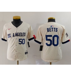 Youth Los Angeles Dodgers 50 Mookie Betts Cream 2024 City Connect Limited Stitched Baseball Jersey 2 Youth Los Angeles Dodgers 50 Mookie Betts Cream 2024 City Connect Limited Stitched Baseball Jersey 2