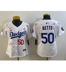 Youth Los Angeles Dodgers 50 Mookie Betts White 2025 Tokyo Series Limited Stitched Baseball Jersey