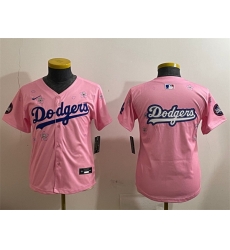 Youth Los Angeles Dodgers Team Big Logo Pink 2025 Tokyo Series Limited Stitched Baseball Jersey
