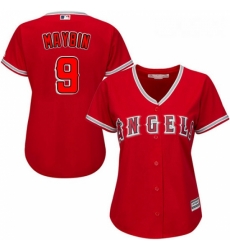 Womens Majestic Los Angeles Angels of Anaheim 9 Cameron Maybin Replica Red Alternate MLB Jersey