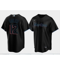 Men Miami Marlins 12 Jorge Soler Black Cool Base Stitched jersey Men Miami Marlins 12 Jorge Soler Black Cool Base Stitched jersey