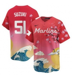 Men Miami Marlins 51 Ichiro Suzuki Pink Japanese Heritage Night 2025 Limited Baseball Jersey
