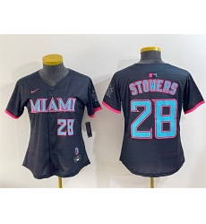 Women Miami Marlins 28 Kyle Stowers Black 2025 City Connect Limited Stitched Baseball Jersey