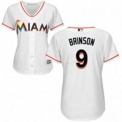 Womens Majestic Miami Marlins 9 Lewis Brinson Replica White Home Cool Base MLB Jersey 