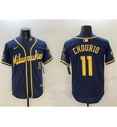 Men Milwaukee Brewers 11 Jackson Chourio Navy With Home Patch Limited Stitched Baseball Jersey