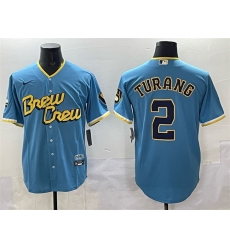 Men Milwaukee Brewers 2 Brice Turang Powder Blue City Connect Cool Base Stitched Jersey