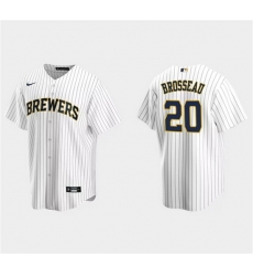 Men Milwaukee Brewers 20 Mike Brosseau White Cool Base Stitched Jersey Men Milwaukee Brewers 20 Mike Brosseau White Cool Base Stitched Jersey