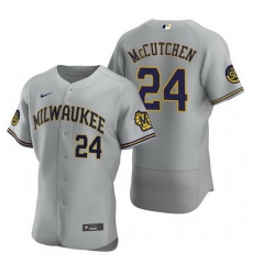 Men Milwaukee Brewers 24 Andrew McCutchen Grey Flex Base Stitched MLB jersey Men Milwaukee Brewers 24 Andrew McCutchen Grey Flex Base Stitched MLB jersey