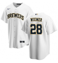 Men Milwaukee Brewers 28 Joey Wiemer Cream Cool Base Stitched JerseyS Men Milwaukee Brewers 28 Joey Wiemer Cream Cool Base Stitched JerseyS