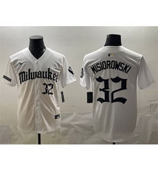 Men Milwaukee Brewers 32 Jacob Misiorowski White  Gothic 414 Shadows Edition Vapor Premier Limited Stitched Jersey