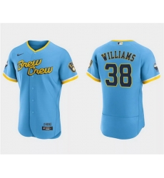 Men Milwaukee Brewers 38 Devin Williams Powder Blue 2022 City Connect Flex Base Stitched MLB Jersey Men Milwaukee Brewers 38 Devin Williams Powder Blue 2022 City Connect Flex Base Stitched MLB Jersey