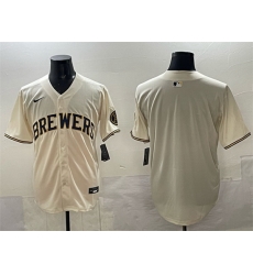 Men Milwaukee Brewers Blank Cream Home Limited Stitched Jersey Men Milwaukee Brewers Blank Cream Home Limited Stitched Jersey