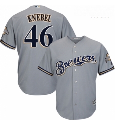 Mens Majestic Milwaukee Brewers 46 Corey Knebel Replica Grey Road Cool Base MLB Jersey Mens Majestic Milwaukee Brewers 46 Corey Knebel Replica Grey Road Cool Base MLB Jersey