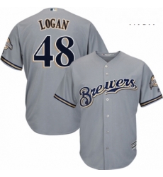 Mens Majestic Milwaukee Brewers 48 Boone Logan Replica Grey Road Cool Base MLB Jersey Mens Majestic Milwaukee Brewers 48 Boone Logan Replica Grey Road Cool Base MLB Jersey
