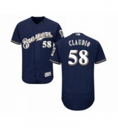 Mens Milwaukee Brewers 58 Alex Claudio Navy Blue Alternate Flex Base Authentic Collection Baseball Jersey Mens Milwaukee Brewers 58 Alex Claudio Navy Blue Alternate Flex Base Authentic Collection Baseball Jersey