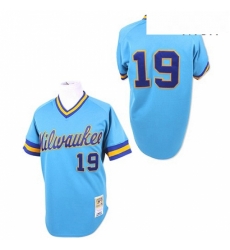 Mens Mitchell and Ness Milwaukee Brewers 19 Robin Yount Replica Blue Throwback MLB Jersey Mens Mitchell and Ness Milwaukee Brewers 19 Robin Yount Replica Blue Throwback MLB Jersey