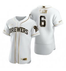 Milwaukee Brewers 6 Lorenzo Cain White Nike Mens Authentic Golden Edition MLB Jersey Milwaukee Brewers 6 Lorenzo Cain White Nike Mens Authentic Golden Edition MLB Jersey