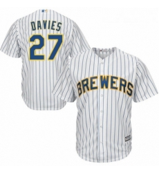 Youth Majestic Milwaukee Brewers 27 Zach Davies Authentic White Home Cool Base MLB Jersey 