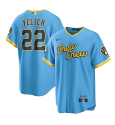 Youth Milwaukee Brewers 22 Christian Yelich 2022 Powder Blue City Connect Stitched Jersey Youth Milwaukee Brewers 22 Christian Yelich 2022 Powder Blue City Connect Stitched Jersey