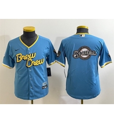 Youth Milwaukee Brewers Powder Blue Team Big Logo City Connect Stitched Jersey Youth Milwaukee Brewers Powder Blue Team Big Logo City Connect Stitched Jersey