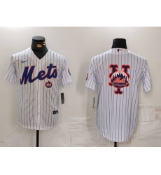 Men New York Mets White Team Big Logo Cool Base Stitched Baseball Jersey 1