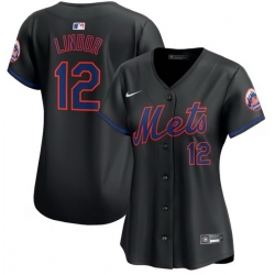 Women New York Mets 12 Francisco Lindor Black Alternate Limited Stitched Baseball Jersey