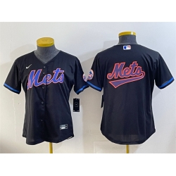 Women New York Mets Team Big Logo Black Cool Base Stitched Baseball Jersey 1