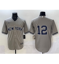 Men New York Yankees 12 Trent Grisham Grey Cool Base Stitched Baseball Jersey Men New York Yankees 12 Trent Grisham Grey Cool Base Stitched Baseball Jersey