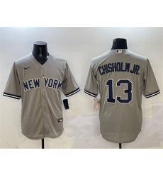 Men New York Yankees 13 Jazz Chisholm Jr Grey Cool Base Stitched Baseball Jersey Men New York Yankees 13 Jazz Chisholm Jr Grey Cool Base Stitched Baseball Jersey
