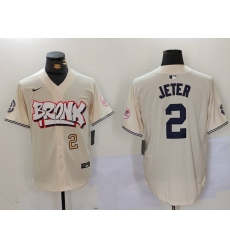Men New York Yankees 2 Derek Jeter Cream The Bronx Graffiti V2 Vapor Limited Stitched Baseball Jersey 3 Men New York Yankees 2 Derek Jeter Cream The Bronx Graffiti V2 Vapor Limited Stitched Baseball Jersey 3