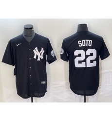 Men New York Yankees 22 Juan Soto Black Cool Base With Patch Stitched Baseball Jersey Men New York Yankees 22 Juan Soto Black Cool Base With Patch Stitched Baseball Jersey