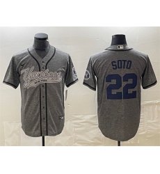 Men New York Yankees 22 Juan Soto Grey Cool Base Stitched Baseball Jersey Men New York Yankees 22 Juan Soto Grey Cool Base Stitched Baseball Jersey