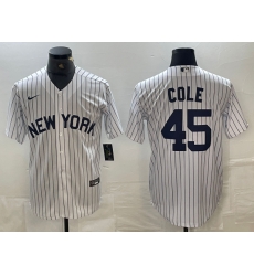 Men New York Yankees 45 Gerrit Cole White Cool Base Stitched Baseball Jersey Men New York Yankees 45 Gerrit Cole White Cool Base Stitched Baseball Jersey