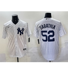 Men New York Yankees 52 C C  Sabathia White Cool Base Stitched Jersey